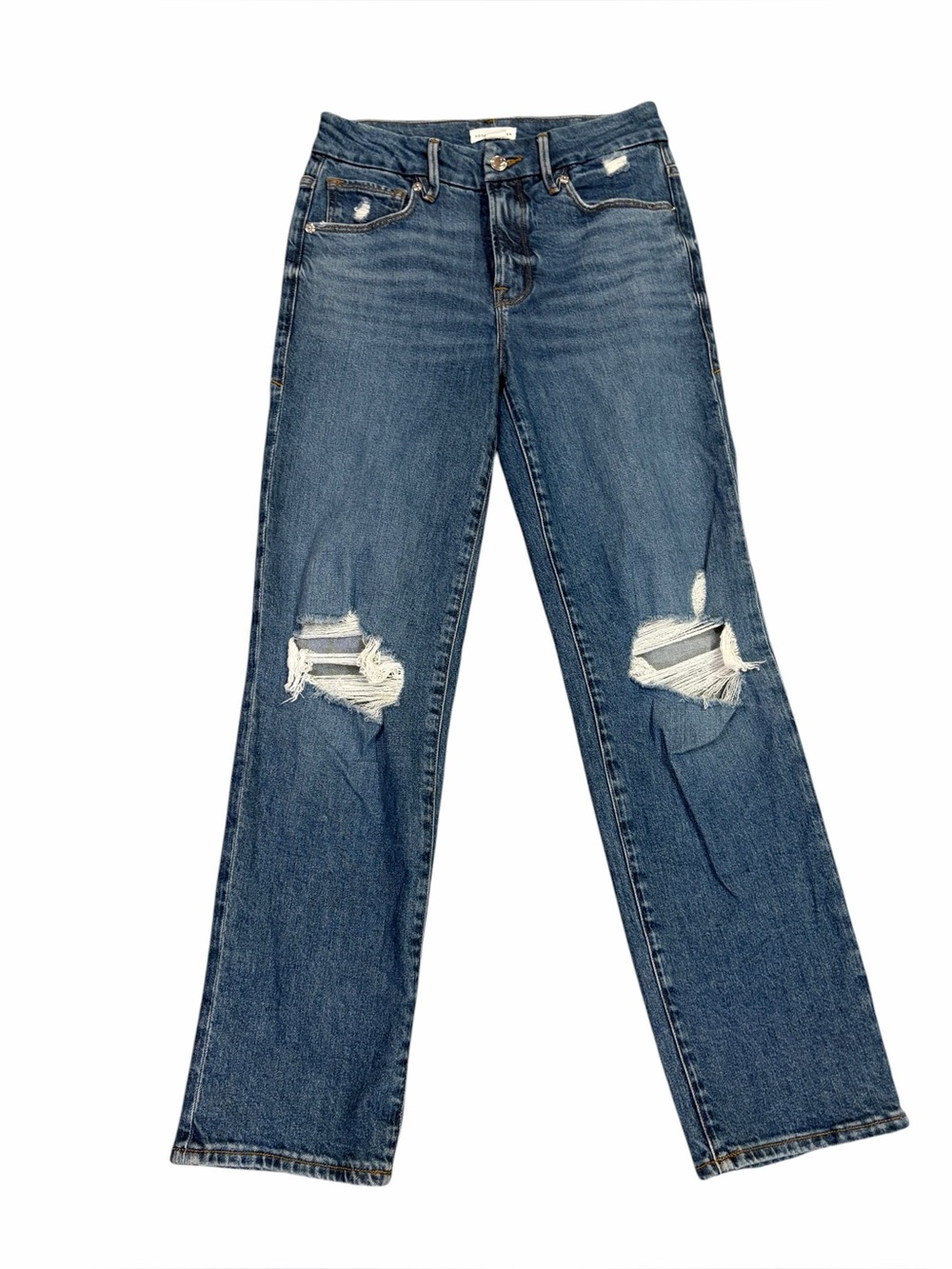 GOOD AMERICAN Ripped Knee High Waist Jeans